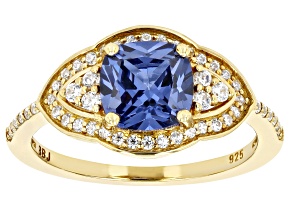 Blue And White Cubic Zirconia 18k Yellow Gold Over Sterling Silver Ring 3.31ctw