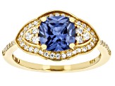 Blue And White Cubic Zirconia 18k Yellow Gold Over Sterling Silver Ring 3.31ctw