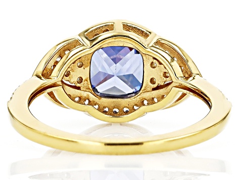 Blue And White Cubic Zirconia 18k Yellow Gold Over Sterling Silver Ring 3.31ctw