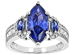 Blue And White Cubic Zirconia Rhodium Over Sterling Silver Ring 6.08ctw