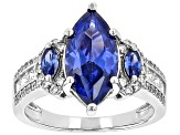 Blue And White Cubic Zirconia Rhodium Over Sterling Silver Ring 6.08ctw