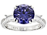 Blue And White Cubic Zirconia Platinum Over Sterling Silver Ring 8.85ctw