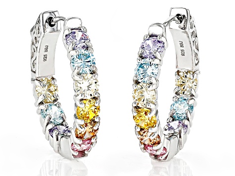 Multi Color Cubic Zirconia Rhodium Over Sterling Silver Hoops 8.46 