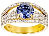Blue And White Cubic Zirconia 18k Yellow Gold Over Sterling Silver Ring 4.01ctw