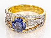 Blue And White Cubic Zirconia 18k Yellow Gold Over Sterling Silver Ring 4.01ctw