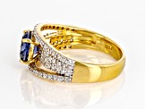 Blue And White Cubic Zirconia 18k Yellow Gold Over Sterling Silver Ring 4.01ctw