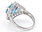 Blue And White Cubic Zirconia Rhodium Over Sterling Silver Ring 7.63ctw