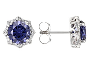 Blue And White Cubic Zirconia Rhodium Over Sterling Silver Earrings 7.42ctw