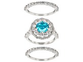 Blue And White Cubic Zirconia Rhodium Over Sterling Silver Ring Set 7.62ctw