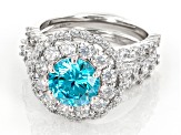 Blue And White Cubic Zirconia Rhodium Over Sterling Silver Ring Set 7.62ctw