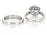 Blue And White Cubic Zirconia Rhodium Over Sterling Silver Ring Set 6.71ctw