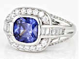 Blue And White Cubic Zirconia Platinum Over Sterling Silver Ring 5.05ctw