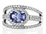 Blue And White Cubic Zirconia Rhodium Over Sterling Silver Ring 3.71ctw