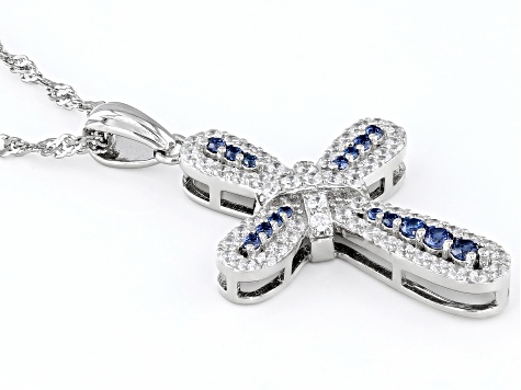 Blue And White Cubic Zirconia Platinum Over Sterling Silver Cross ...