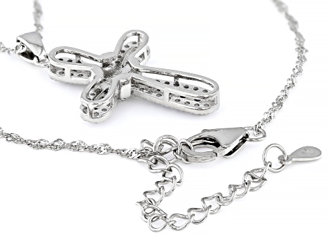 Blue And White Cubic Zirconia Platinum Over Sterling Silver Cross Pendant With Chain 1.68ctw
