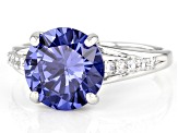 Blue And White Cubic Zirconia Rhodium Over Sterling Silver Ring 5.62ctw