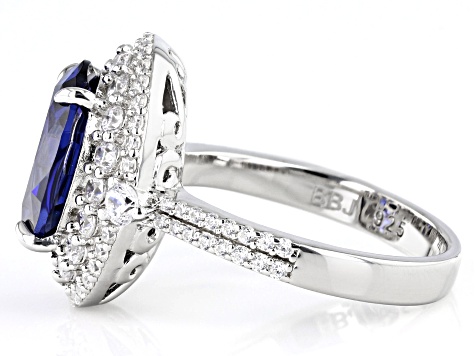 Blue And White Cubic Zirconia Rhodium Over Sterling Silver