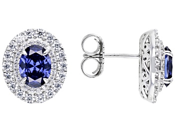 Picture of Blue And White Cubic Zirconia Rhodium Over Sterling Silver Earrings 6.06ctw