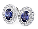 Blue And White Cubic Zirconia Rhodium Over Sterling Silver Earrings 6.06ctw