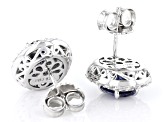 Blue And White Cubic Zirconia Rhodium Over Sterling Silver Earrings 6.06ctw
