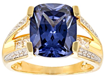 Picture of Blue And White Cubic Zirconia 18K Yellow Gold Over Sterling Silver Ring 8.75ctw