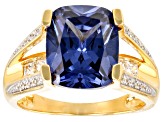 Blue And White Cubic Zirconia 18K Yellow Gold Over Sterling Silver Ring 8.75ctw