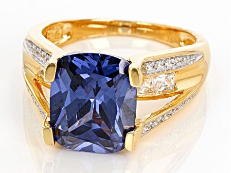 Blue And White Cubic Zirconia 18K Yellow Gold Over Sterling Silver Ring 8.75ctw