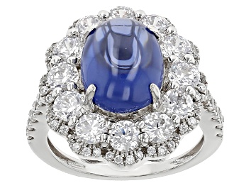 Picture of Blue Cabochon And White Cubic Zirconia Rhodium Over Sterling Silver Ring 11.74ctw