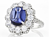 Blue Cabochon And White Cubic Zirconia Rhodium Over Sterling Silver Ring 11.74ctw