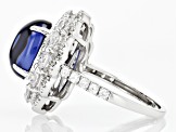 Blue Cabochon And White Cubic Zirconia Rhodium Over Sterling Silver Ring 11.74ctw
