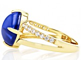 Blue Cabochon and White Cubic Zirconia 18K Yellow Gold Over Sterling Silver Ring 9.51ctw