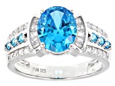 Blue And White Cubic Zirconia Rhodium Over Sterling Silver Ring 4.42ctw