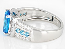 Blue And White Cubic Zirconia Rhodium Over Sterling Silver Ring 4.42ctw
