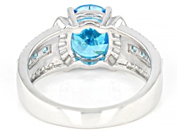 Blue And White Cubic Zirconia Rhodium Over Sterling Silver Ring 4.42ctw