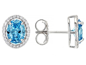 Picture of Blue And White Cubic Zirconia Rhodium Over Sterling Silver Earrings 3.56ctw
