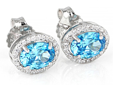 Blue And White Cubic Zirconia Rhodium Over Sterling Silver Earrings 3.56ctw