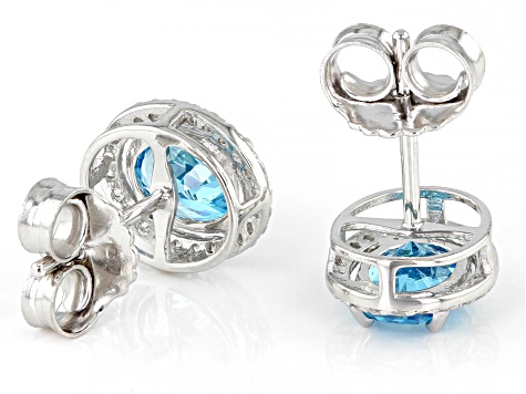 Blue And White Cubic Zirconia Rhodium Over Sterling Silver Earrings 3.56ctw