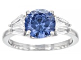Blue And White Cubic Zirconia Rhodium Over Sterling Silver Ring 4.56ctw