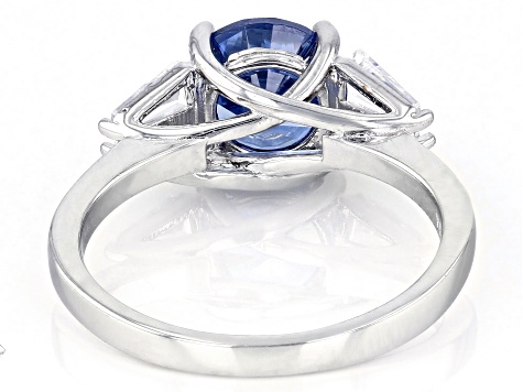 Blue And White Cubic Zirconia Rhodium Over Sterling Silver Ring 4.56ctw