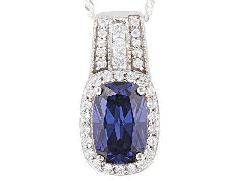 Blue And White Cubic Zirconia Rhodium Over Silver Pendant With Chain 6.15ctw