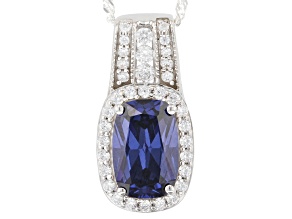 Blue And White Cubic Zirconia Rhodium Over Silver Pendant With Chain 6.15ctw