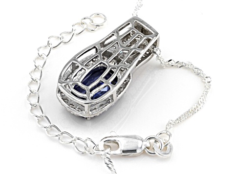 Blue And White Cubic Zirconia Rhodium Over Silver Pendant With Chain 6.15ctw