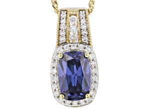 Blue And White Cubic Zirconia 18k Yellow Gold Over Silver Pendant With Chain 6.15ctw