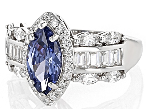 Blue And White Cubic Zirconia Rhodium Over Silver Ring 5.02ctw