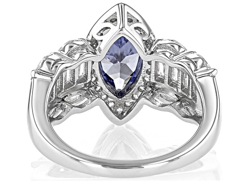 Blue And White Cubic Zirconia Rhodium Over Silver Ring 5.02ctw