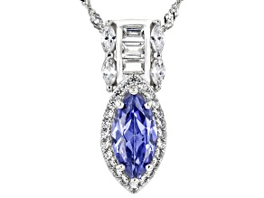 Blue And White Cubic Zirconia Rhodium Over Silver Pendant With Chain 3.94ctw