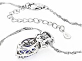 Blue And White Cubic Zirconia Rhodium Over Silver Pendant With Chain 3.94ctw
