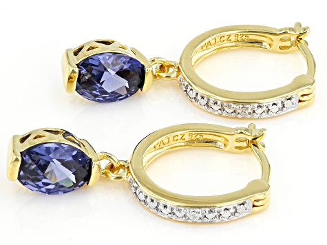 Blue And White Cubic Zirconia 18k Yellow Gold Over Sterling Silver ...