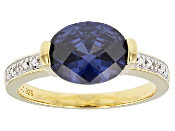 Picture of Blue And White Cubic Zirconia 18k Yellow Gold Over Sterling Silver Ring 3.58ctw