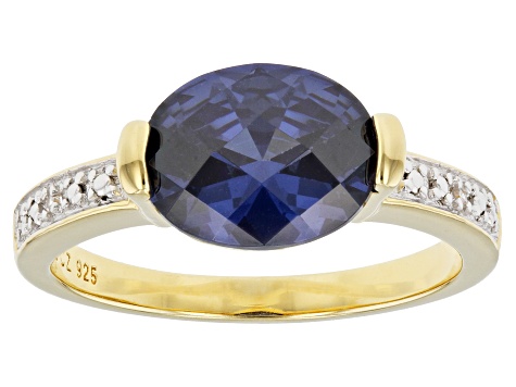 Blue And White Cubic Zirconia 18k Yellow Gold Over Sterling Silver Ring 3.58ctw